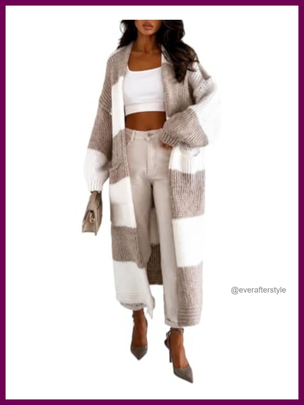 Oversized Long Knit Cardigan Sweater with Pockets Open Front Chunky